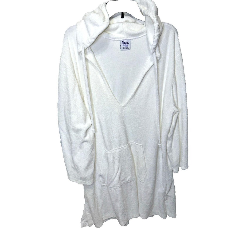 VTG Always For Me Women's White Hooded Cover-Up Jacket With V-Neck Terrycloth 1X